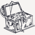 the weaver of stories - illustration of a treasure chest - storytelling commissions